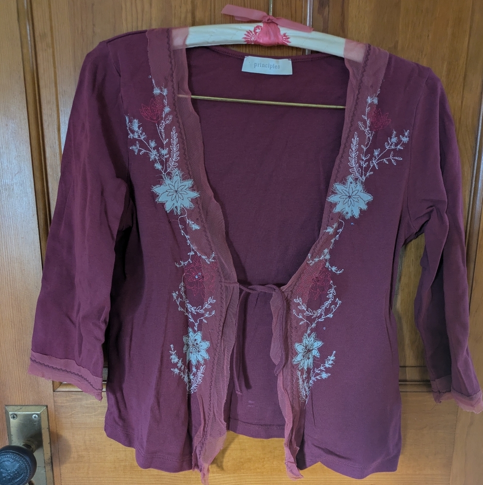 Embroidered Burgundy Cardigan